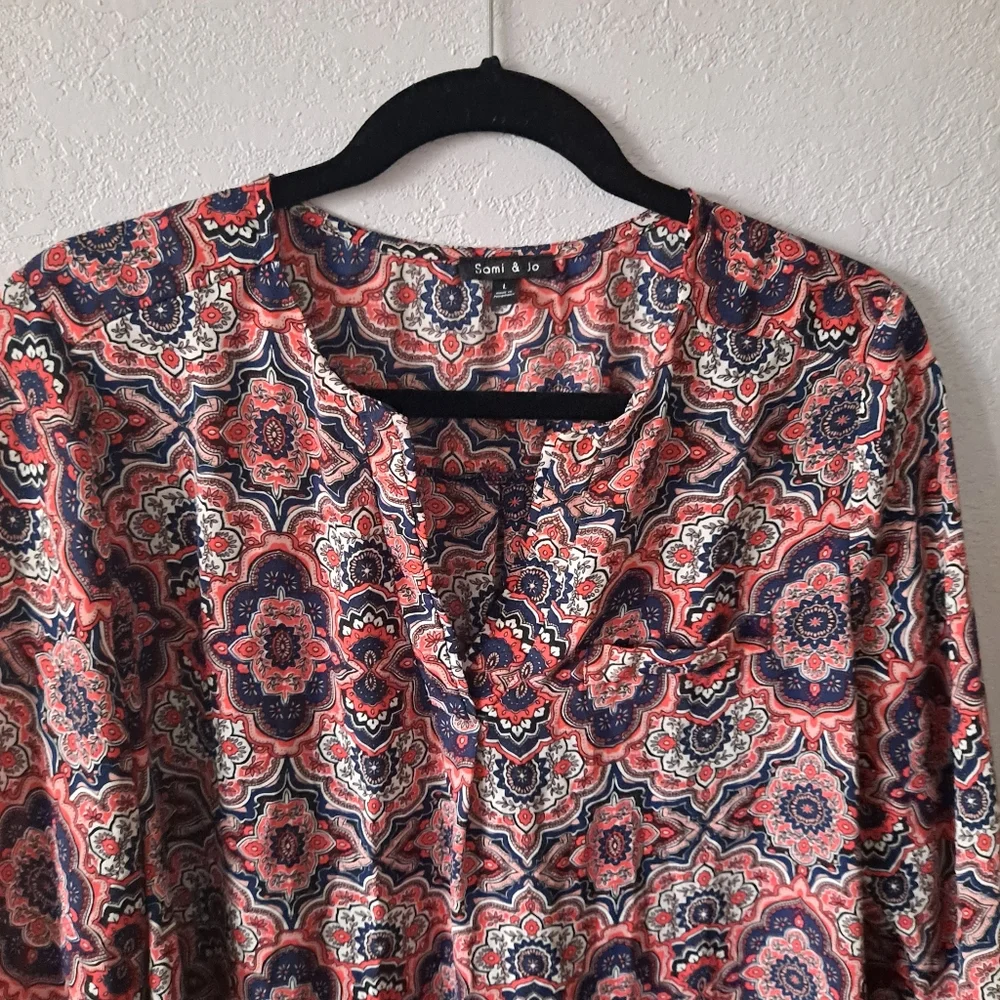 Sami & Jo Orange Geometric Tunic Blouse - Picture 2 of 6